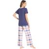 GYS Womens Bamboo Viscose Pajamas Set Super Soft Short Sleeve Top and Pants Pj Sleepwear Sets(Blue Plaid)