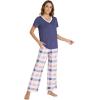 GYS Womens Bamboo Viscose Pajamas Set Super Soft Short Sleeve Top and Pants Pj Sleepwear Sets(Blue Plaid)