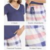 GYS Womens Bamboo Viscose Pajamas Set Super Soft Short Sleeve Top and Pants Pj Sleepwear Sets(Blue Plaid)