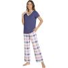 GYS Womens Bamboo Viscose Pajamas Set Super Soft Short Sleeve Top and Pants Pj Sleepwear Sets(Blue Plaid)