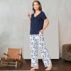 GYS Womens Bamboo Viscose Pajamas Set Super Soft Short Sleeve Top and Pants Pj Sleepwear Sets(B-navy)