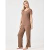 GYS Womens Bamboo Viscose Pajamas Set Super Soft Short Sleeve Top and Pants Pj Sleepwear Sets(Camel)
