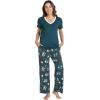 GYS Womens Bamboo Viscose Pajamas Set Super Soft Short Sleeve Top and Pants Pj Sleepwear Sets(Christmas Green)