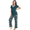 GYS Womens Bamboo Viscose Pajamas Set Super Soft Short Sleeve Top and Pants Pj Sleepwear Sets(Christmas Green)