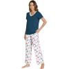 GYS Womens Bamboo Viscose Pajamas Set Super Soft Short Sleeve Top and Pants Pj Sleepwear Sets(Deep Pink Dots)