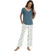 GYS Womens Bamboo Viscose Pajamas Set Super Soft Short Sleeve Top and Pants Pj Sleepwear Sets(Green)