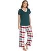 GYS Womens Bamboo Viscose Pajamas Set Super Soft Short Sleeve Top and Pants Pj Sleepwear Sets(Green Plaid)