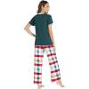 GYS Womens Bamboo Viscose Pajamas Set Super Soft Short Sleeve Top and Pants Pj Sleepwear Sets(Green Plaid)