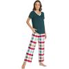 GYS Womens Bamboo Viscose Pajamas Set Super Soft Short Sleeve Top and Pants Pj Sleepwear Sets(Green Plaid)