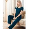 GYS Womens Bamboo Viscose Pajamas Set Super Soft Short Sleeve Top and Pants Pj Sleepwear Sets(Lyons Blue)