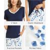 GYS Womens Bamboo Viscose Pajamas Set Super Soft Short Sleeve Top and Pants Pj Sleepwear Sets(Navy)