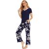 GYS Womens Bamboo Viscose Pajamas Set Super Soft Short Sleeve Top and Pants Pj Sleepwear Sets(Navy Flowers)