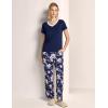 GYS Womens Bamboo Viscose Pajamas Set Super Soft Short Sleeve Top and Pants Pj Sleepwear Sets(Navy Peony)
