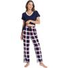 GYS Womens Bamboo Viscose Pajamas Set Super Soft Short Sleeve Top and Pants Pj Sleepwear Sets(Navy Red Plaid)