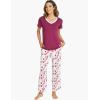 GYS Womens Bamboo Viscose Pajamas Set Super Soft Short Sleeve Top and Pants Pj Sleepwear Sets(Purple)