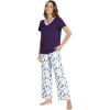GYS Womens Bamboo Viscose Pajamas Set Super Soft Short Sleeve Top and Pants Pj Sleepwear Sets(Purple Dots)