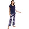GYS Womens Bamboo Viscose Pajamas Set Super Soft Short Sleeve Top and Pants Pj Sleepwear Sets(Purple Floral)