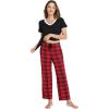 GYS Womens Bamboo Viscose Pajamas Set Super Soft Short Sleeve Top and Pants Pj Sleepwear Sets(Red Plaid)
