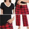GYS Womens Bamboo Viscose Pajamas Set Super Soft Short Sleeve Top and Pants Pj Sleepwear Sets(Red Plaid)