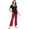 GYS Womens Bamboo Viscose Pajamas Set Super Soft Short Sleeve Top and Pants Pj Sleepwear Sets(Red Plaid)