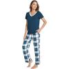 GYS Womens Bamboo Viscose Pajamas Set Super Soft Short Sleeve Top and Pants Pj Sleepwear Sets(White Green Plaid)