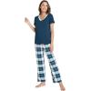 GYS Womens Bamboo Viscose Pajamas Set Super Soft Short Sleeve Top and Pants Pj Sleepwear Sets(White Green Plaid)
