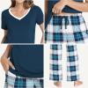 GYS Womens Bamboo Viscose Pajamas Set Super Soft Short Sleeve Top and Pants Pj Sleepwear Sets(White Green Plaid)
