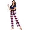 GYS Womens Bamboo Viscose Pajamas Set Super Soft Short Sleeve Top and Pants Pj Sleepwear Sets(White Red Plaid)