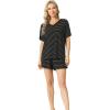 LazyCozy Striped Pajama Set for Women, Viscose Made from Bamboo, Short Sleeve Shirt with Sleep Shorts Soft PJ Set(Black Stripe)