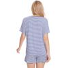 LazyCozy Striped Pajama Set for Women, Viscose Made from Bamboo, Short Sleeve Shirt with Sleep Shorts Soft PJ Set(Blue Stripe)