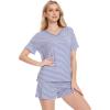 LazyCozy Striped Pajama Set for Women, Viscose Made from Bamboo, Short Sleeve Shirt with Sleep Shorts Soft PJ Set(Blue Stripe)