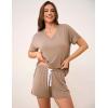 LazyCozy Striped Pajama Set for Women, Viscose Made from Bamboo, Short Sleeve Shirt with Sleep Shorts Soft PJ Set(Camel)
