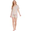 LazyCozy Striped Pajama Set for Women, Viscose Made from Bamboo, Short Sleeve Shirt with Sleep Shorts Soft PJ Set(Camel Stripe)