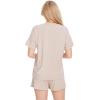 LazyCozy Striped Pajama Set for Women, Viscose Made from Bamboo, Short Sleeve Shirt with Sleep Shorts Soft PJ Set(Camel Stripe)