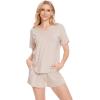 LazyCozy Striped Pajama Set for Women, Viscose Made from Bamboo, Short Sleeve Shirt with Sleep Shorts Soft PJ Set(Camel Stripe)