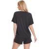 LazyCozy Striped Pajama Set for Women, Viscose Made from Bamboo, Short Sleeve Shirt with Sleep Shorts Soft PJ Set(Charcoal)
