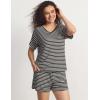 LazyCozy Striped Pajama Set for Women, Viscose Made from Bamboo, Short Sleeve Shirt with Sleep Shorts Soft PJ Set(Charcoal Stripe)