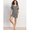LazyCozy Striped Pajama Set for Women, Viscose Made from Bamboo, Short Sleeve Shirt with Sleep Shorts Soft PJ Set(Charcoal Stripe)