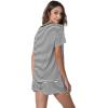 LazyCozy Striped Pajama Set for Women, Viscose Made from Bamboo, Short Sleeve Shirt with Sleep Shorts Soft PJ Set(Dark Grey Stripe)