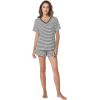 LazyCozy Striped Pajama Set for Women, Viscose Made from Bamboo, Short Sleeve Shirt with Sleep Shorts Soft PJ Set(Dark Grey Stripe)