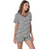 LazyCozy Striped Pajama Set for Women, Viscose Made from Bamboo, Short Sleeve Shirt with Sleep Shorts Soft PJ Set(Dark Grey Stripe)