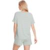 LazyCozy Striped Pajama Set for Women, Viscose Made from Bamboo, Short Sleeve Shirt with Sleep Shorts Soft PJ Set(Green Stripe)