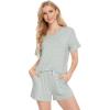 LazyCozy Striped Pajama Set for Women, Viscose Made from Bamboo, Short Sleeve Shirt with Sleep Shorts Soft PJ Set(Green Stripe)