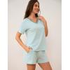 LazyCozy Striped Pajama Set for Women, Viscose Made from Bamboo, Short Sleeve Shirt with Sleep Shorts Soft PJ Set(Green White Stripe)