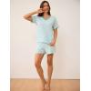 LazyCozy Striped Pajama Set for Women, Viscose Made from Bamboo, Short Sleeve Shirt with Sleep Shorts Soft PJ Set(Green White Stripe)