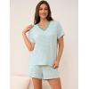 LazyCozy Striped Pajama Set for Women, Viscose Made from Bamboo, Short Sleeve Shirt with Sleep Shorts Soft PJ Set(Green White Stripe)