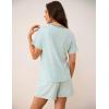 LazyCozy Striped Pajama Set for Women, Viscose Made from Bamboo, Short Sleeve Shirt with Sleep Shorts Soft PJ Set(Green White Stripe)