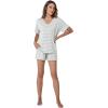 LazyCozy Striped Pajama Set for Women, Viscose Made from Bamboo, Short Sleeve Shirt with Sleep Shorts Soft PJ Set(Grey Stripe)