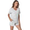 LazyCozy Striped Pajama Set for Women, Viscose Made from Bamboo, Short Sleeve Shirt with Sleep Shorts Soft PJ Set(Grey Stripe)