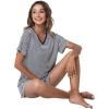 LazyCozy Striped Pajama Set for Women, Viscose Made from Bamboo, Short Sleeve Shirt with Sleep Shorts Soft PJ Set(Navy Stripe)